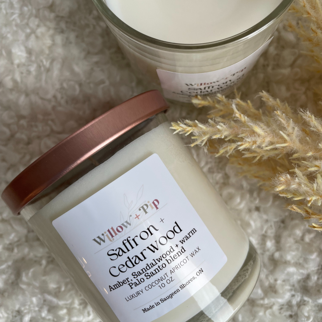 Saffron + Cedarwood | 10 Ounce Coconut Apricot Wax Candles | Toxin-Free