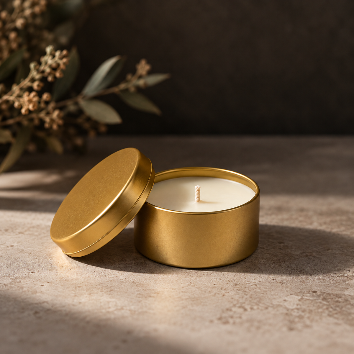 2.5 oz Gold Tin Candle Sample – Private Label