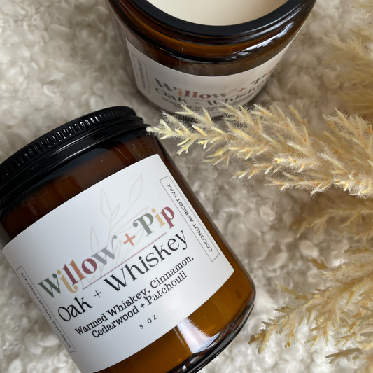 Oak + Whiskey | 8 Ounce Coconut Apricot Wax Candles | Toxin-Free