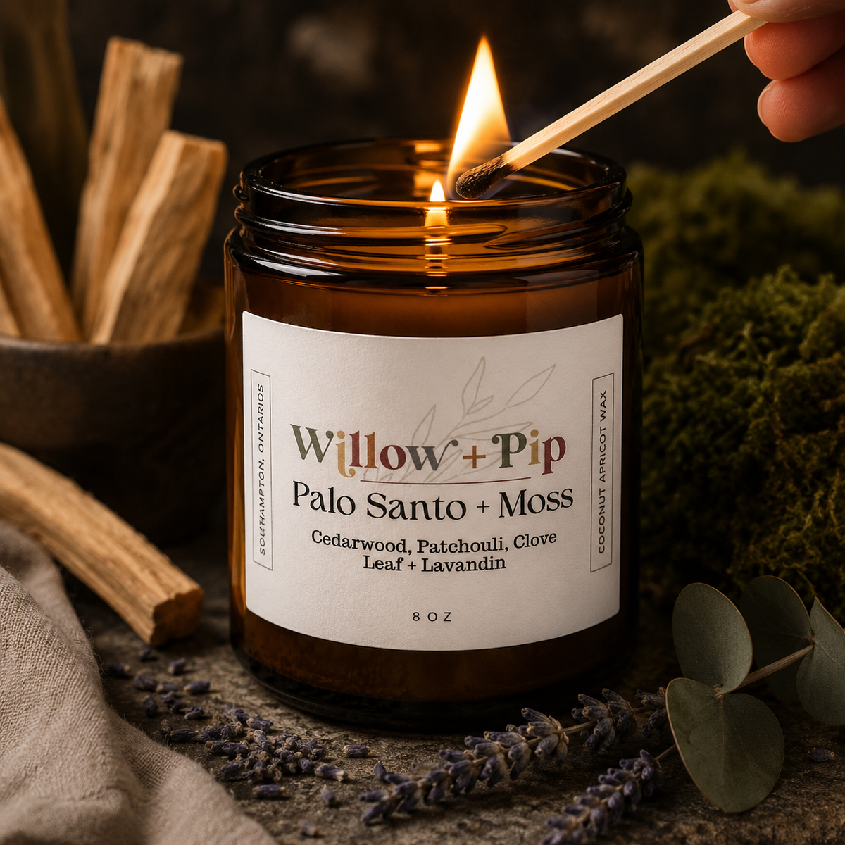 Palo Santo and Moss - Coconut Apricot Wax Candle