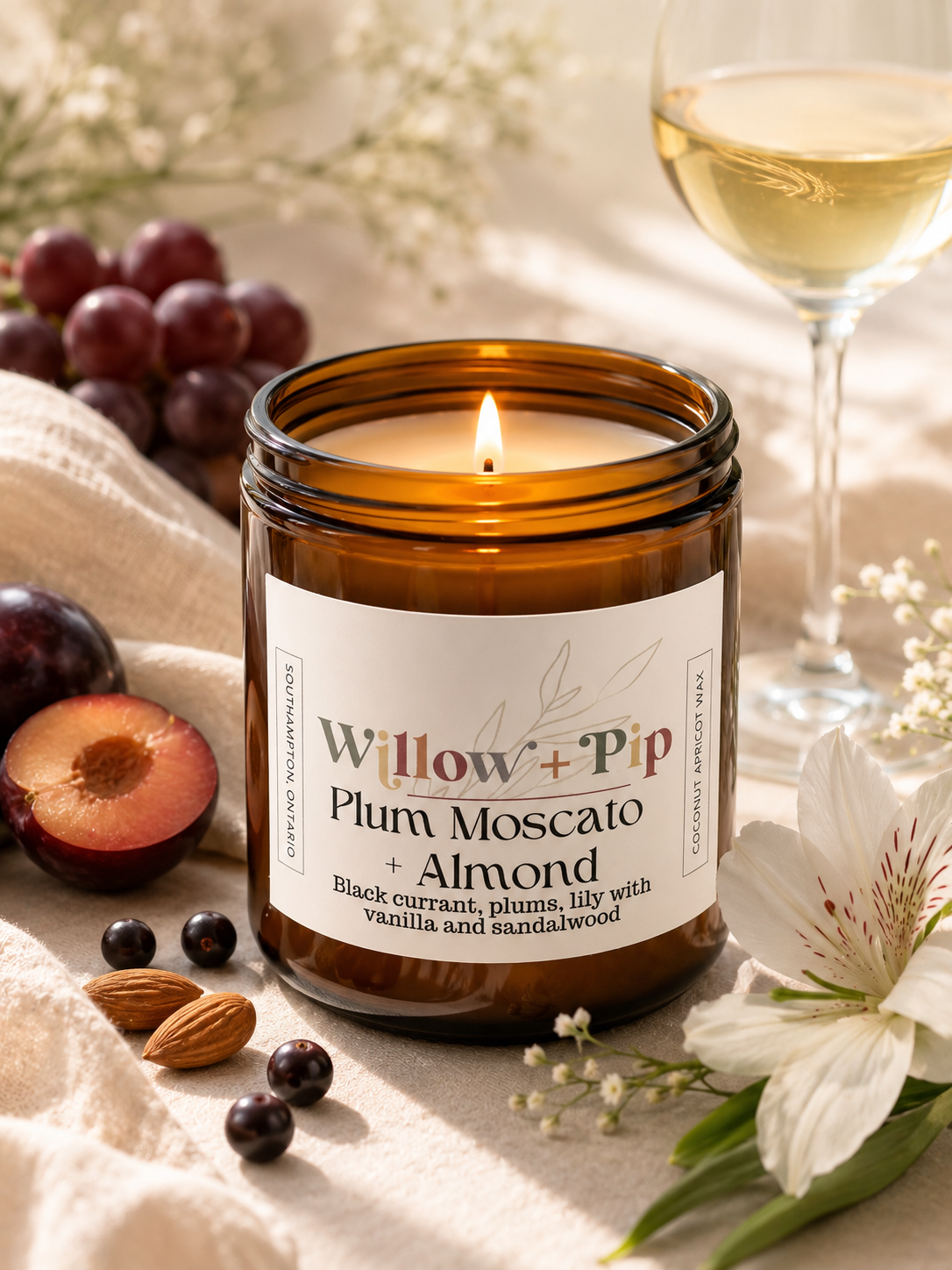 Plum Moscato and Almond - Coconut Apricot Wax Candle