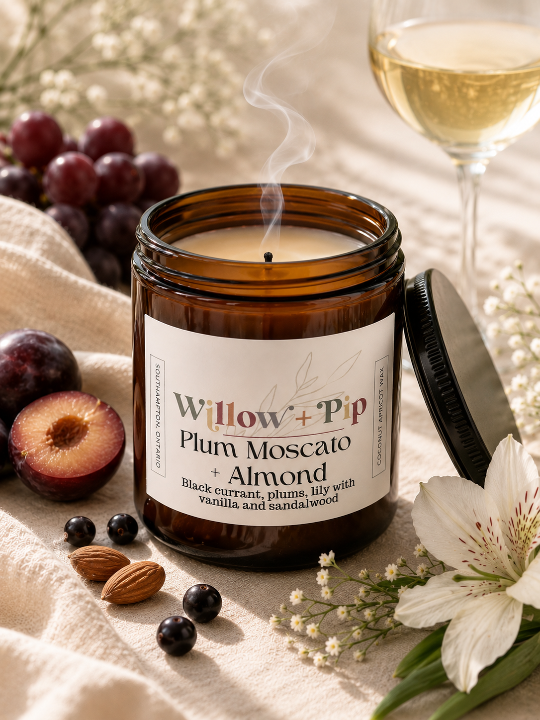 Plum Moscato and Almond - Coconut Apricot Wax Candle