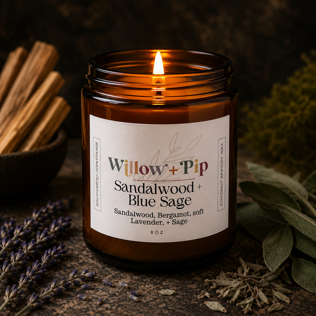 Sandalwood and Blue Sage - Coconut Apricot Wax Candle