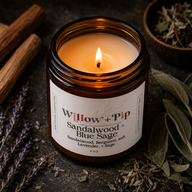 Sandalwood and Blue Sage - Coconut Apricot Wax Candle